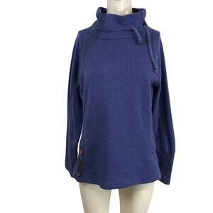 prAna Womens Blue Recycled Wool Blend Funnel Neck Side Button Sweater Medium